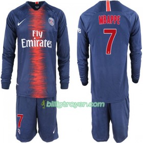 Billige Fotballdrakter Paris Saint-Germain Mbappe 7 Barn Hjemmedraktsett 2018/19 Langermet